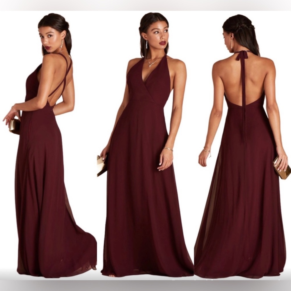 Birdy Grey Wine Halter Backless A-Line Gown